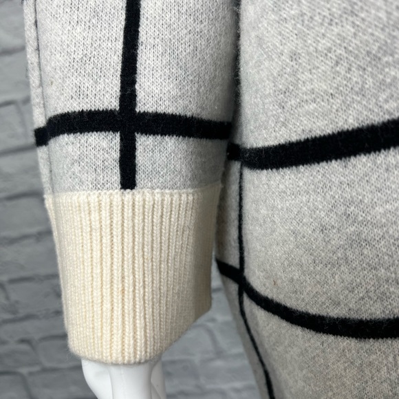 Rag & Bone off white & black square rectangle stripe merino wool sweater medium - Picture 3 of 11